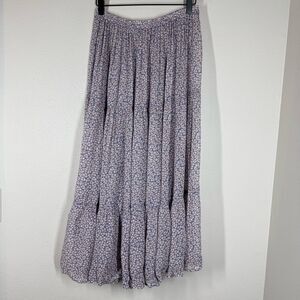 Vintage Double D Ranch Floral Tiered Maxi Skirt Blue Pink Flower Print Large